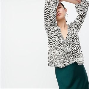 J. Crew All Over Hearts Cream Black Ruffle Trim Blouse XS
